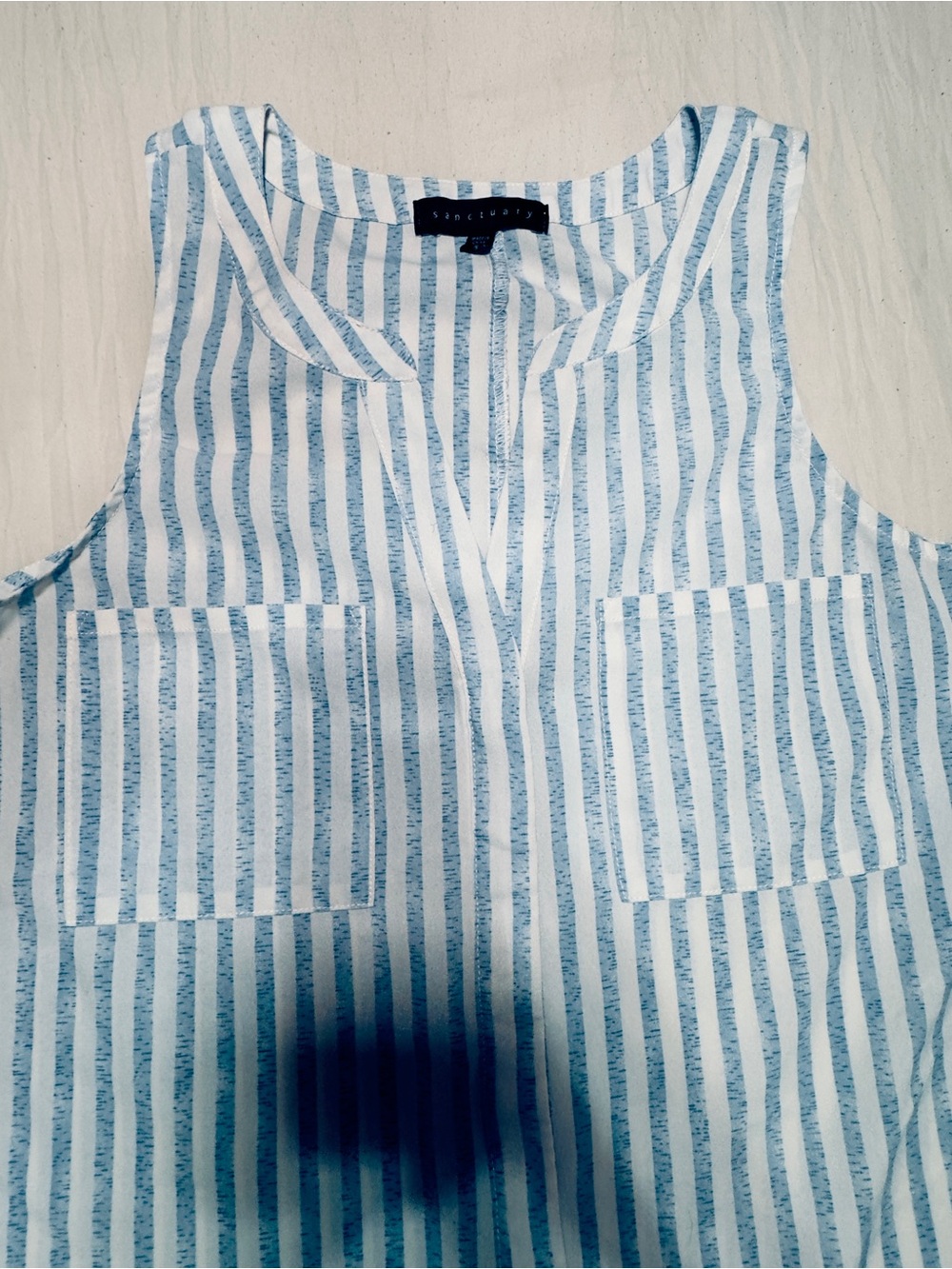 Sanctuary Sleeveless Striped Polyester Top Women’s Small White & Light Blue